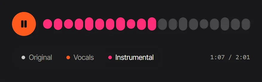 The vocal remover player switching between the original, the vocals and the instrumental