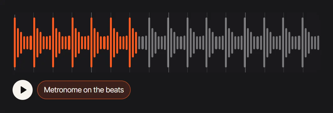 Beat lines drawn on a waveform, with a switch that plays a click on each beat