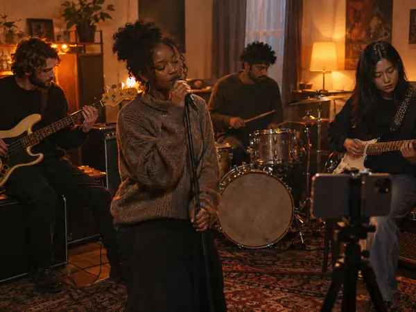 A band filming its rehearsal on a phone