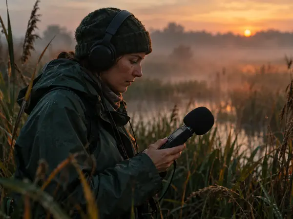 Field recording in a marsh at dawn