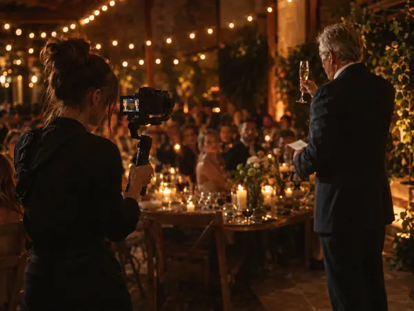 A wedding toast being filmed