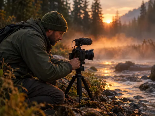 Recording a forest stream on a camera