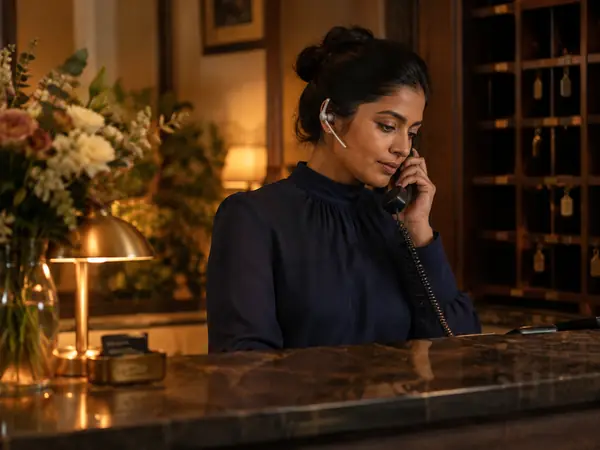 A receptionist answering the phone
