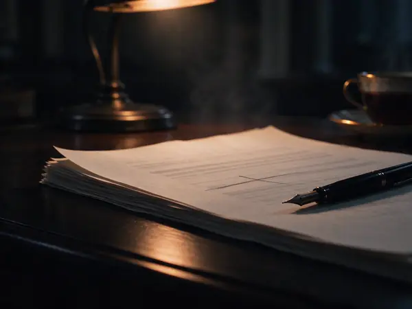 A script being edited by lamplight