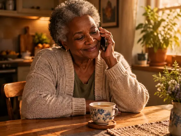 Listening to a voice message from family