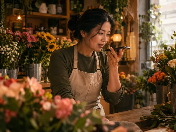 A shop owner sending a voice note