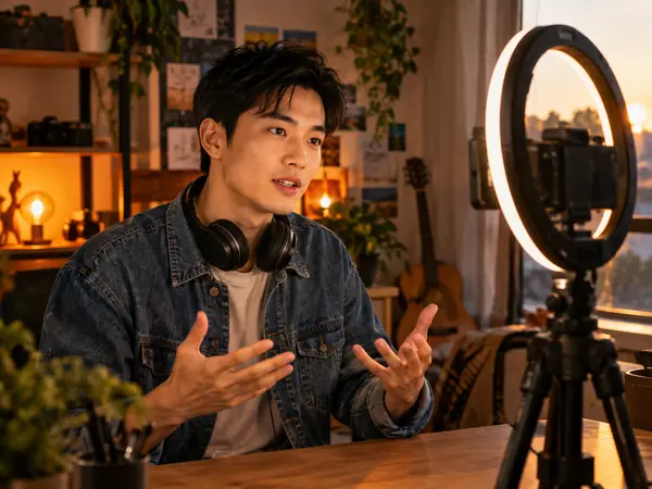 A creator recording a video intro