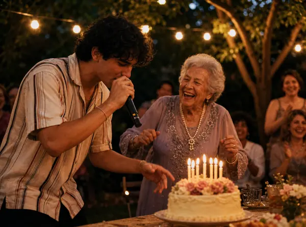 A grandson rapping at his grandmother’s birthday
