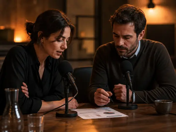 Two colleagues recording a briefing from a report