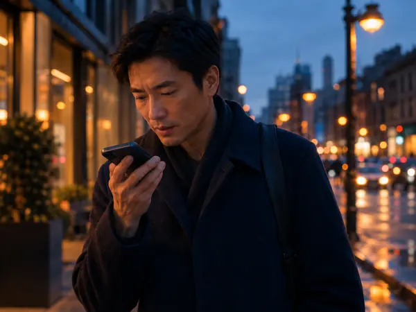 Recording a voice memo on the street