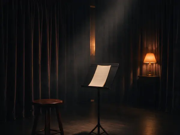 A quiet booth with a script ready to read