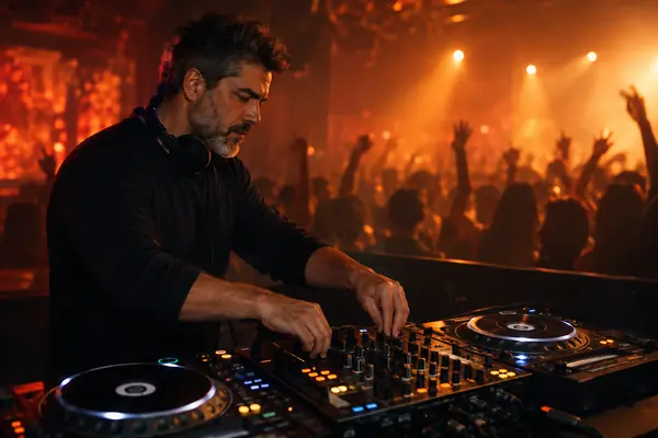 A DJ playing a club night