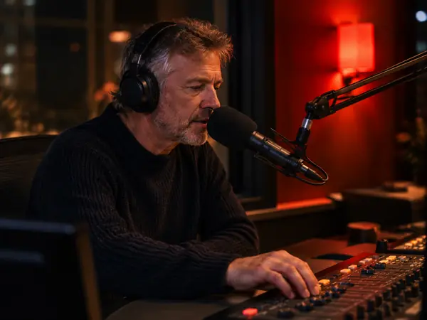 A radio presenter on air