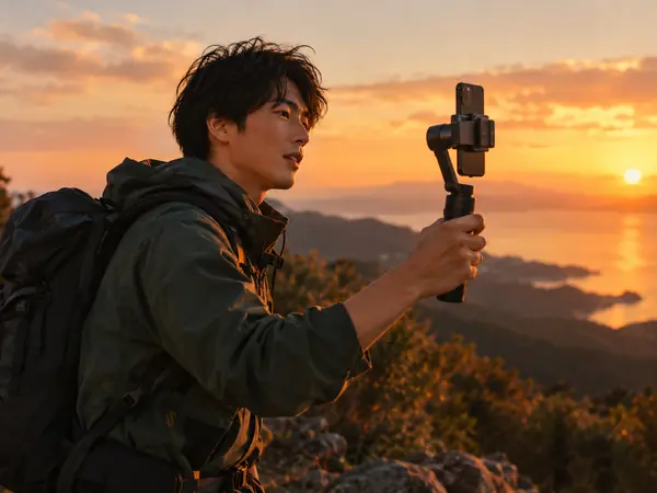 A creator filming a short video outdoors