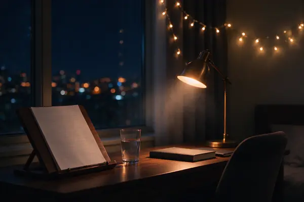A page ready to read aloud by lamplight